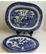 Antique Edwardian English Blue and White Willow Pattern Serving Platter ... - €44,73 EUR