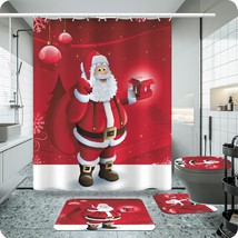 Santa Claus Shower Curtain Sets For Bathroom With Non-Slip Rugs, Toilet Lid Cove - $35.99