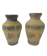 Set of 2 Vintage Terra Cotta Pottery Greek Key 6&quot; Vases w/ Turtles Redwa... - $46.00 CAD