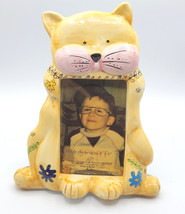 Ceramic Cartoon Kitty Cat Picture Frame Yellow Blue Flowers Holds 4&quot;X6&quot; ... - $30.99