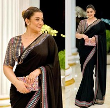 Black Georgette Saree with Designer Blouse , Multicolored Resham thread ... - £56.14 GBP