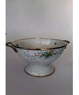 Enameled Colander/Strainer With Brass Handles Beautiful Floral Pattern - $272.80 MXN