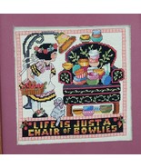 Vintage 9 x 11 Framed Cross Stitched Life is Just a Chair of Bowlies Gir... - $19.39