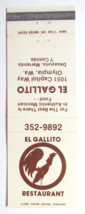 El Gallito Restaurant - Olympia, Washington 20 Strike Matchbook Cover WA Mexican - £1.37 GBP