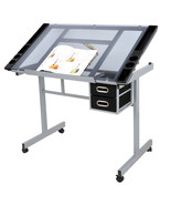 Adjustable Rolling Drawing Drafting Table Art Craft Tempered Glass Work ... - £125.46 GBP