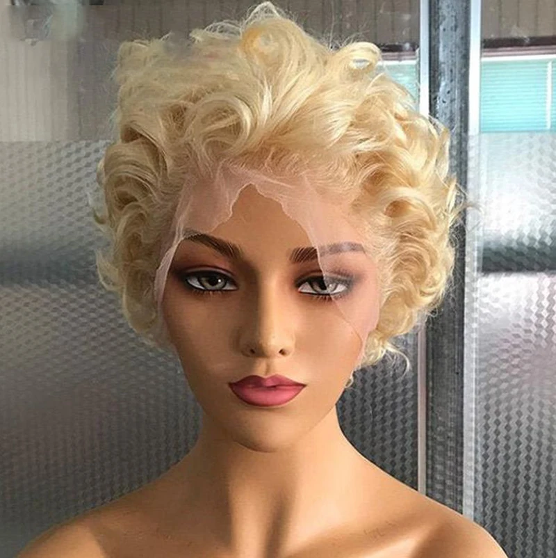 6 8 inch 613 blonde colored human hair wigs for black women pixie cut wig human thumb200
