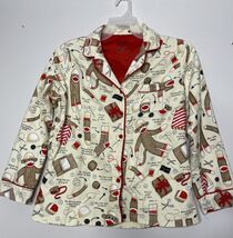 Nick &amp; Nora Size Medium Cotton Flannel Pajama Top Only Sew a Sock Monkey... - €14,58 EUR