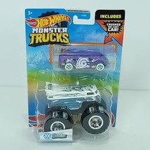 Hot Wheels Monster Trucks VW Blue White Drag Bus 1/64 Bonus Crushed Car NEW - $19.79