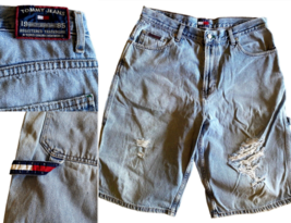 Vintage Tommy Hilfiger Short Size 34 Denim Jean Distressed 90s Y2K Mens ... - £42.21 GBP