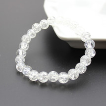 Women&#39;s 8mm 10mm Cracked Crystal Beaded Round Glass Beads Stretch Bracelet Bangl - £7.94 GBP