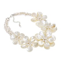 Dreaming of Hawaii Lei Flower Natural Mother of Pearl Shell Statement Necklace - $103.94