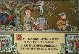 Thanksgiving Postcard Boy Scouts Fantasy Making Dinner Turkey Bon Ton 1912 - £12.65 GBP