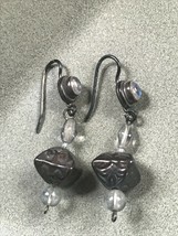 Estate Long 925 Marked Silver Clear Plastic &amp; Hollow Bead Dangle Earrings for  - £14.61 GBP