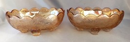 Lot (2) JEANNETTE Iridescent Floragold Louisa Scalloped Footed Oval Cand... - $19.50