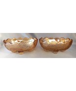 Lot (2) JEANNETTE Iridescent Floragold Louisa Scalloped Footed Oval Cand... - $364.29 MXN