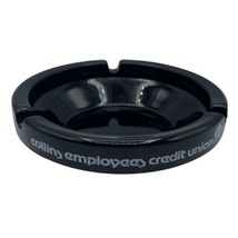 Black Glass Ashtray Collins Employees Credit Union Trinket Dish 4.5 in d... - £19.54 GBP