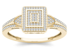 10K Yellow Gold 0.25 Ct Diamond Halo Engagement Wedding Ring - £297.36 GBP