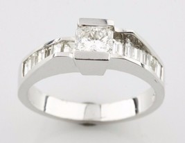 1.05 carat Radiant and Baguette Diamond 18k White Gold Engagement Ring Size 6 - £1,645.25 GBP