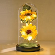 Sunflower Gifts for Women Artificial Sunflowers in Glass Dome with LED Strip 1PS - £44.48 GBP