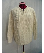 s184 Womens Hand Knit Fishermans Cable Zip Up Sweater Cardigan size L - £29.49 GBP