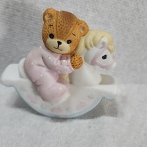 Enesco Lucy Rigg 1987 Pink Pajama Bear Rocking Horse 2.5” Ceramic Vintag... - $11.69