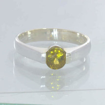 Mali Golden Yellow Garnet Round 925 Sterling Ring Size 6.5 Stacking Design 55 - £59.85 GBP