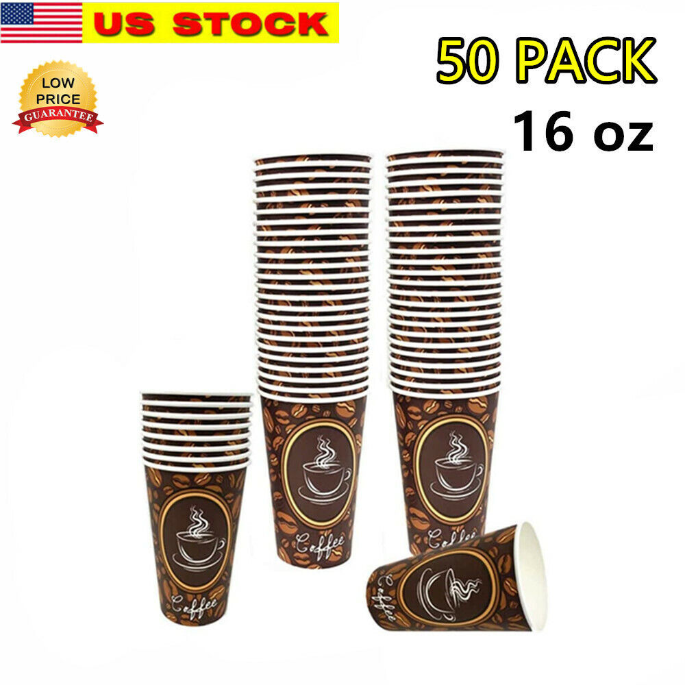 Primary image for 50 Pack Quality Disposable Paper Hot Coffee Tea Cups - 16oz  USA SELLER