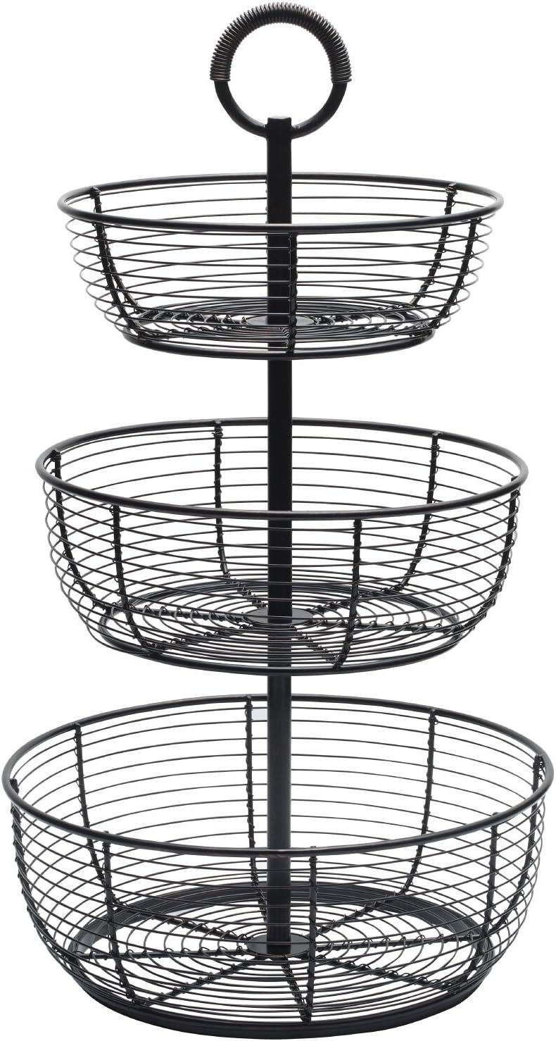 Fruit/Home Storage Basket, Easy Assembly, Round Wrap, 3-Tier Metal Floor - $46.98