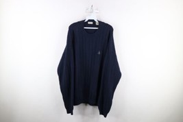 Vintage IZOD Mens Large Distressed Chunky Ribbed Knit Crewneck Sweater Cotton - £30.97 GBP