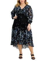 Taylor Women&#39;s Plus Size Chiffon Midi Long Sleeve Dress V Neck Floral Si... - £51.75 GBP