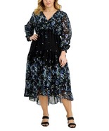 Taylor Women&#39;s Plus Size Chiffon Midi Long Sleeve Dress V Neck Floral Si... - $88.89 CAD
