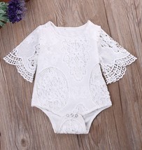 NEW Baby Girls White Floral Crochet Lace Romper Bodysuit Sunsuit Jumpsuit - £8.64 GBP