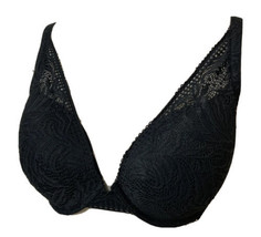 Black Lacey Auden Sz 36DD Bra Plunge Coverage Push-Up Sexy Comfort Underwire - £15.89 GBP