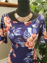 Asos Women Blue Floral Polyester Round Neck Half Sleeve Knee Length Dress Size 4 - £31.97 GBP