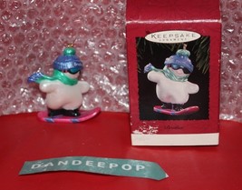 Hallmark Ornament Brother 1995 Snowman On Snowboard With Box - $11.87
