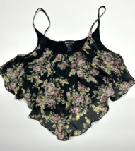 Wet Seal Womens Large Cropped Black Floral Tank Top Spaghetti Straps - £13.29 GBP