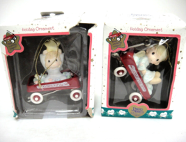 Precious Moments Boy and Girl Angel in Red Radio Flyer Wagon Set of 2 Ornaments - £11.82 GBP