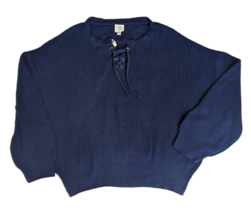 St. Johns Bay Womens Navy Blue Nautical Lace-up Ribbed Knit Sweater Sz 5X - £13.17 GBP