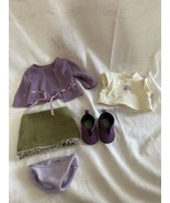 2002 AMERICAN GIRL Retired GO ANYWHERE Purple Sweater Green Skirt shoes lot - £23.62 GBP