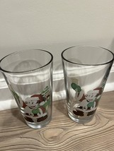 Vintage set of two 2 santa mickey mouse christmas drinking glasses cups clear - £11.18 GBP