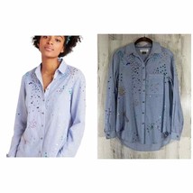 Pilcro And The Letterpress Blue Cate Sequined Button Up Pin Stripe Shirt Size XS - £19.45 GBP