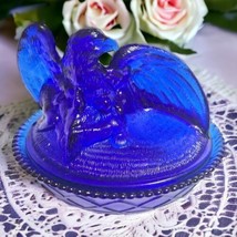 Vtg Cobalt Blue Glass Nesting Eagle on Nest Figural Candy Dish Box 6&quot; H ... - $34.65
