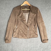 Odyn Asymmetrical Motorcycle Jacket Women M Brown Microfiber Faux Suede ... - £12.08 GBP