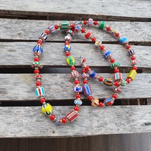Colorful Chevron and White Heart Venetian Beads Glass Beads Necklace NCC-8 - £38.20 GBP