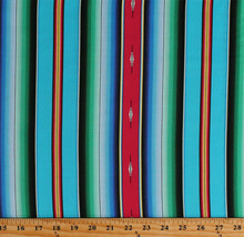 Stripes Southwestern Woven Look Fiesta Green Cotton Fabric Print BTY D763.58 - £8.65 GBP