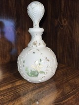 Milk Glass Decanter With Stopper Painted Flower - $40.00