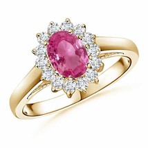 ANGARA Princess Diana Inspired Pink Sapphire Ring with Diamond Halo - £1,813.81 GBP