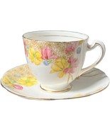 Vintage Royal Standard English Bone China Cup &amp; Saucer Set Yellow Pink F... - $18.70