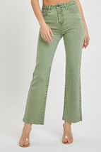 Risen high rise raw hem straight leg jeans in Olive - $48.00