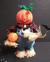 Scarecrow &amp; Pumpkin Man Fiber Optic Color Changing Halloween Decor 14.5&quot;h 2003 - £32.16 GBP